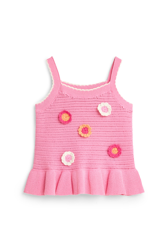 C&A Blumen-Crochet-Top, Pink, Größe: 128