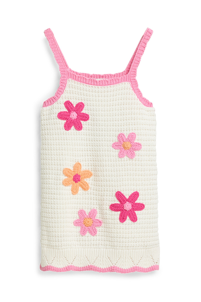 C&A Blume-Strickkleid, Weiß, Größe: 134