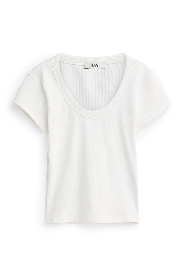 C&A Crop T-Shirt-Slim Fit-Feinripp, Weiß, Größe: XS