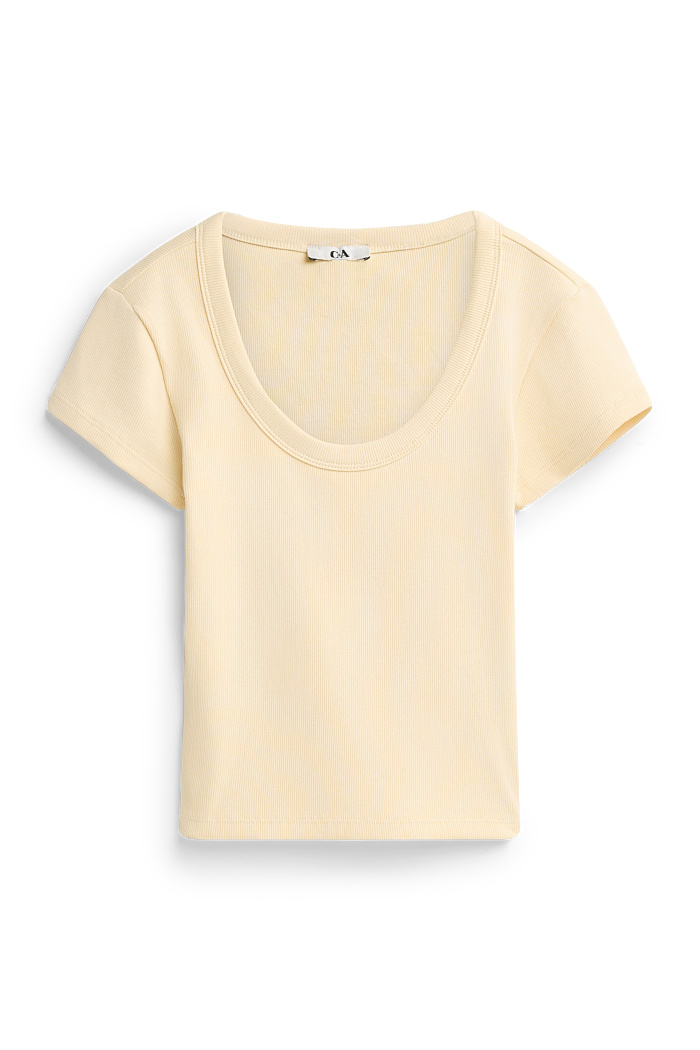 C&A Crop T-Shirt-Slim Fit-Feinripp, Beige, Größe: S