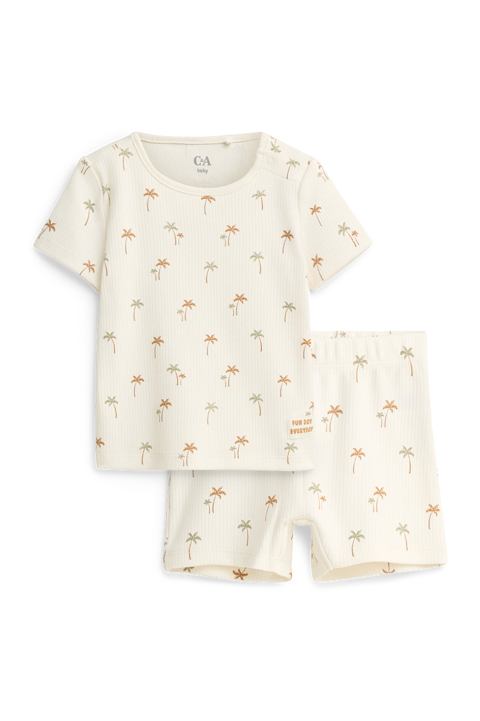 C&A Palme-Baby-Pyjama-2 teilig-gerippt, Weiß, Größe: 80
