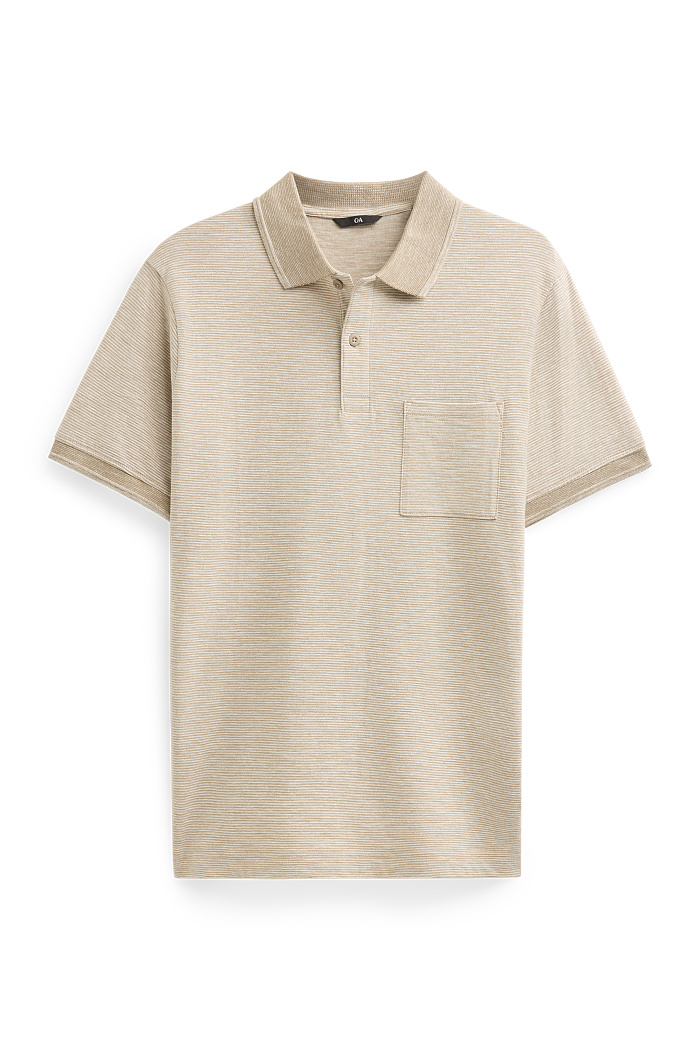 C&A Poloshirt-Regular Fit-gestreift-strukturiert, Beige, Größe: XL