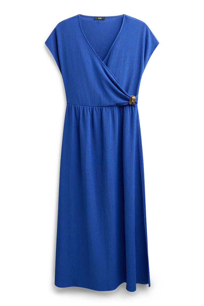 C&A Fit & Flare Kleid mit V-Ausschnitt-strukturiert, Blau, Größe: S