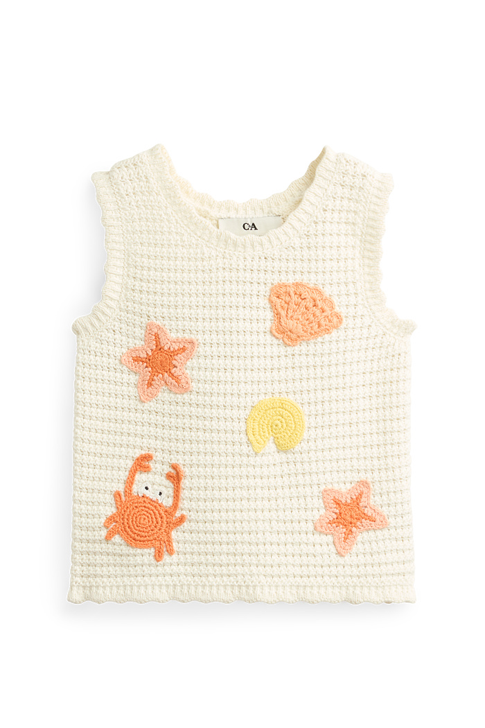 C&A Muschel, Seestern, Krabbe-Crochet-Top, Weiß, Größe: 116