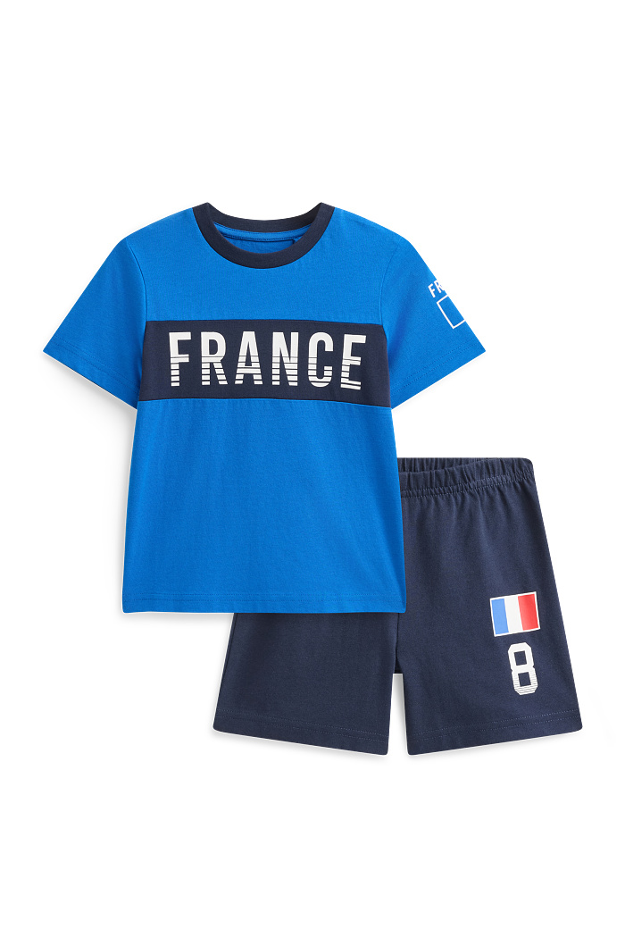 C&A Frankreich-Shorty Pyjama-2 teilig, Blau, Größe: 92