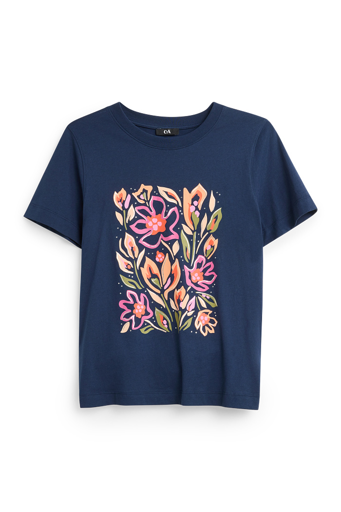 C&A T-Shirt mit Strasssteinen-Regular Fit-Glanz-Effekt, Blau, Größe: XL