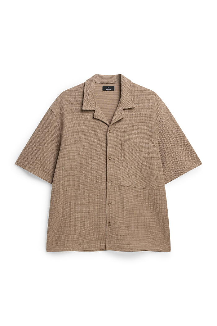 C&A Hemd-Relaxed Fit-Reverskragen-strukturiert, Schwarz, Größe: M