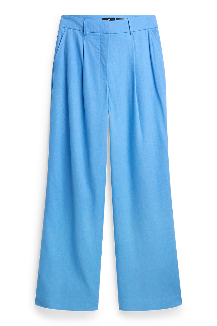 C&A Business-Hose-High Waist-Wide Leg-Leinen-Mix, Blau, Größe: 34