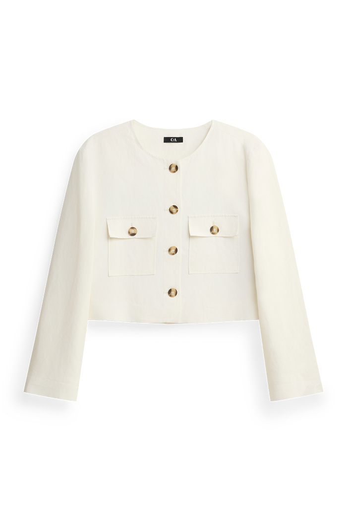 C&A Crop Blazer mit Leinen-Anteil-Slim Fit, Weiß, Größe: 40