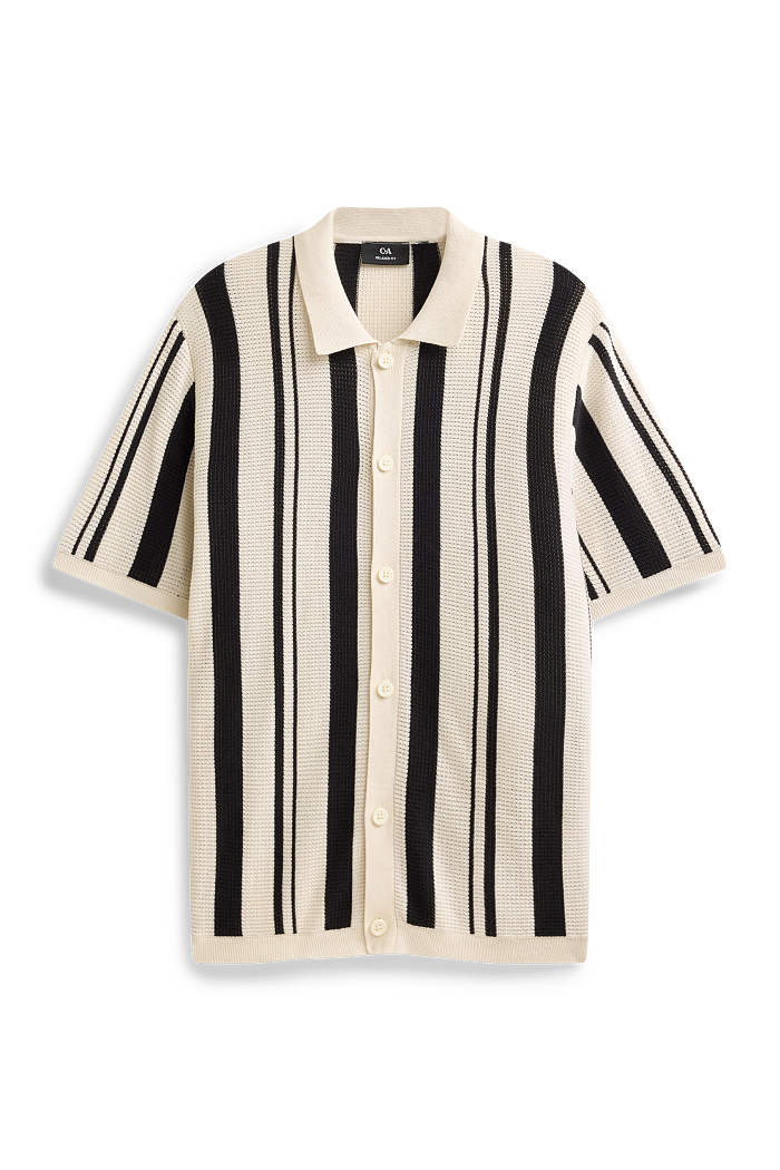 C&A Strick-Hemd-Relaxed Fit-Kent-gestreift, Schwarz, Größe: S