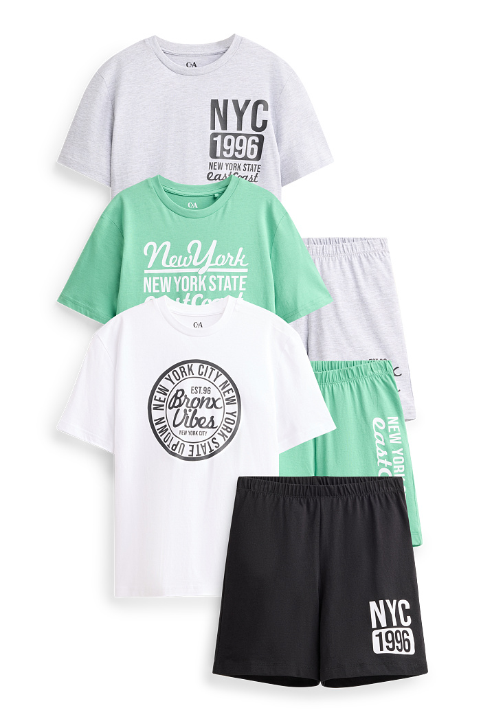 C&A Multipack 3er-New York-Shorty Pyjama-6 teilig, Grau, Größe: 158