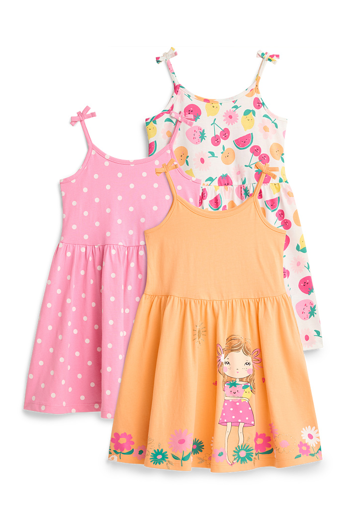 C&A Multipack 3er-Mädchen, Blume und Obst-Kleid, Pink, Größe: 104