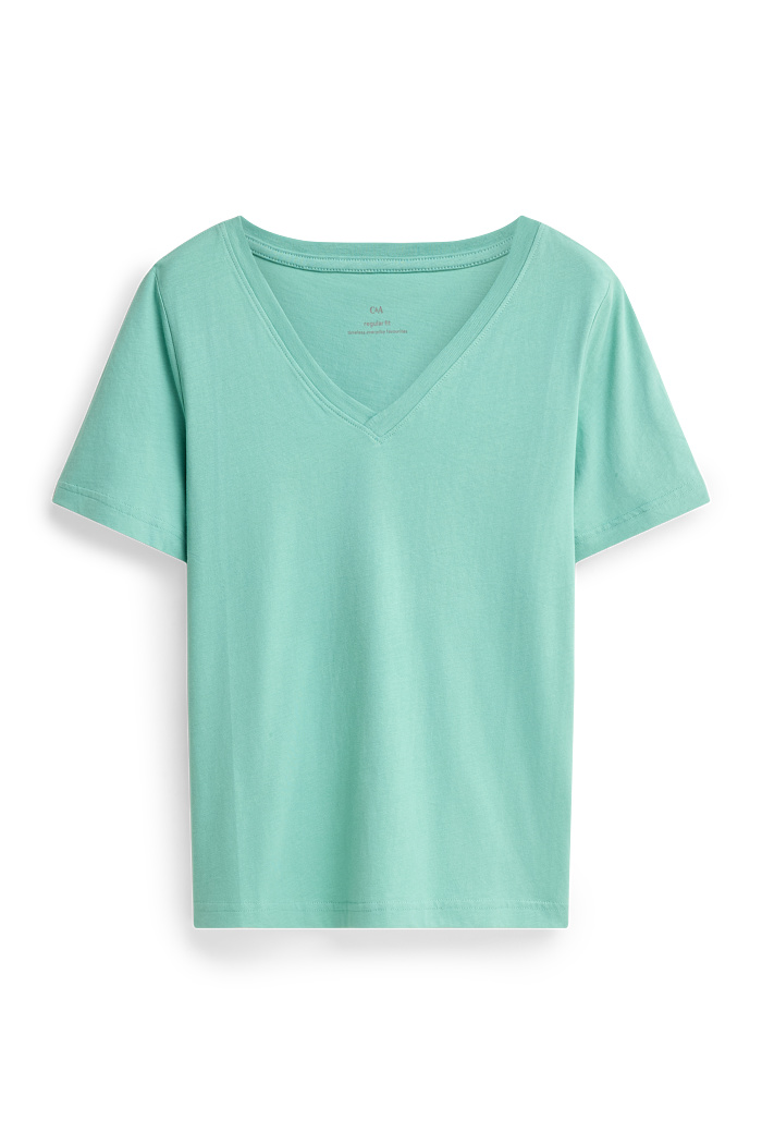 C&A T-Shirt mit V-Ausschnitt-Regular Fit, Türkis, Größe: 2XL