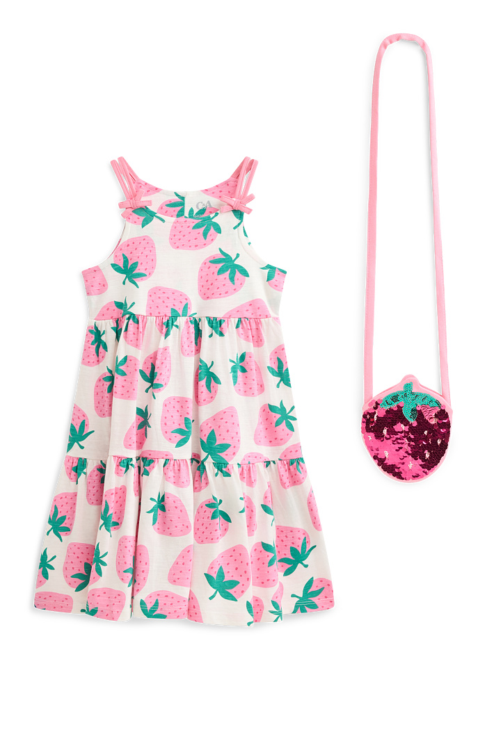 C&A Erdbeere-Set-Kleid und Tasche-2 teilig, Rosa, Größe: 110
