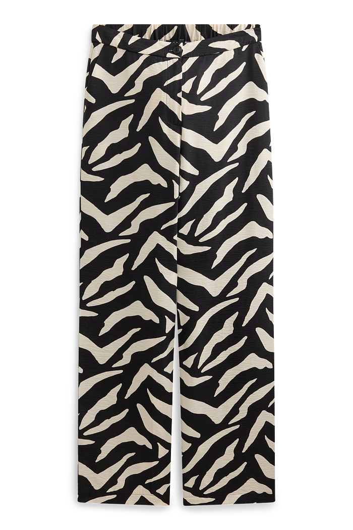 C&A Stoffhose-High Waist-Wide Leg-gemustert, Schwarz, Größe: 48