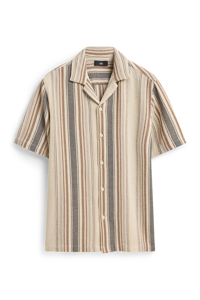 C&A Hemd-Regular Fit-Reverskragen-gestreift-strukturiert, Beige, Größe: L
