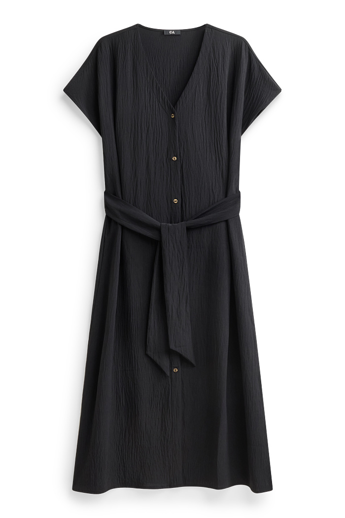 C&A Kleid mit V-Ausschnitt-Straight Fit-strukturiert, Schwarz, Größe: 38