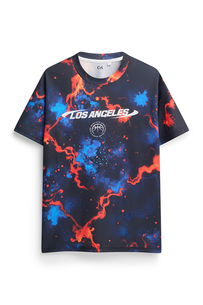 C&A Los Angeles-Kurzarmshirt-gemustert, Blau, Größe: 134