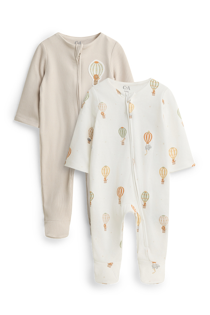 C&A Multipack 2er-Heißluftballon und Tiere-Baby-Schlafanzug, Weiß, Größe: 62