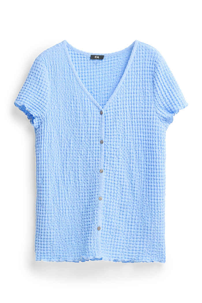 C&A T-Shirt mit V-Ausschnitt und Knopfleiste-Regular Fit, Blau, Größe: 2XL