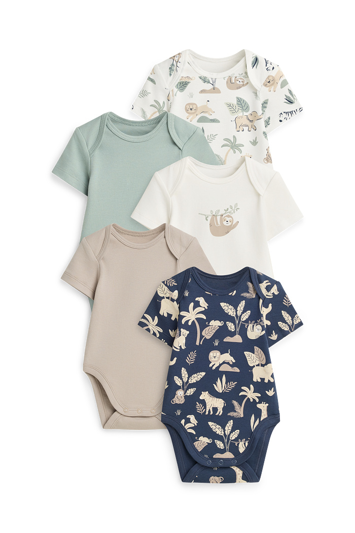 C&A Multipack 5er-Wildtiere-Baby-Body, Blau, Größe: 98
