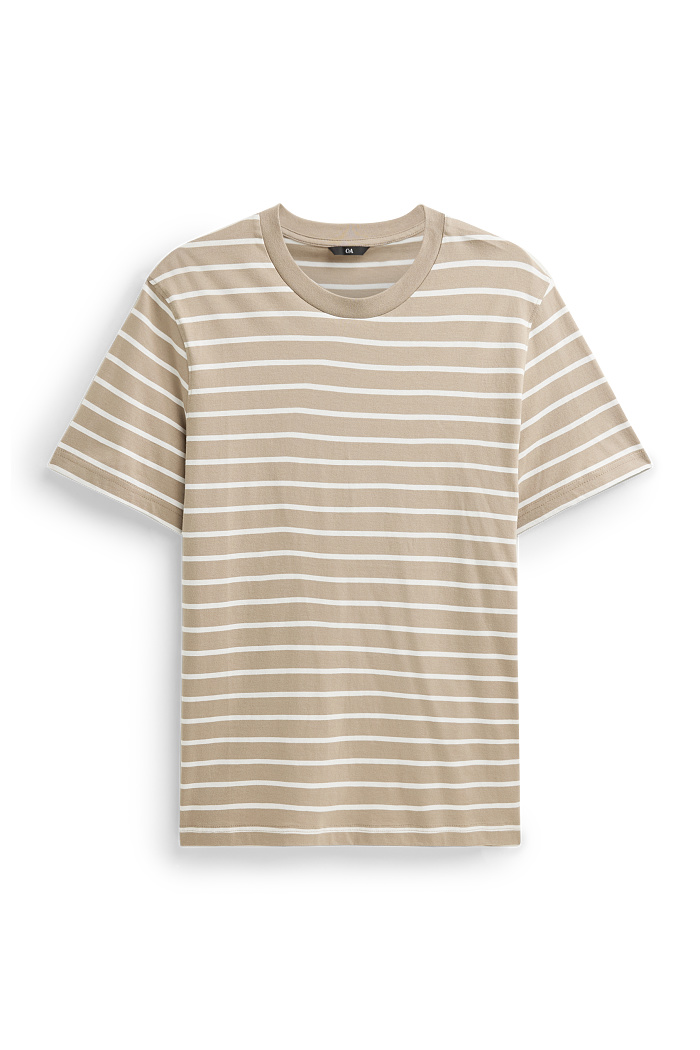 C&A T-Shirt-Regular Fit-gestreift, Beige, Größe: M