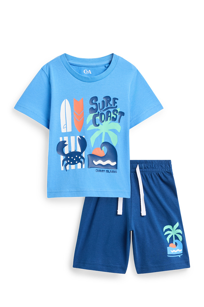C&A Surf und Meer-Shorty-Pyjama-2 teilig, Blau, Größe: 128