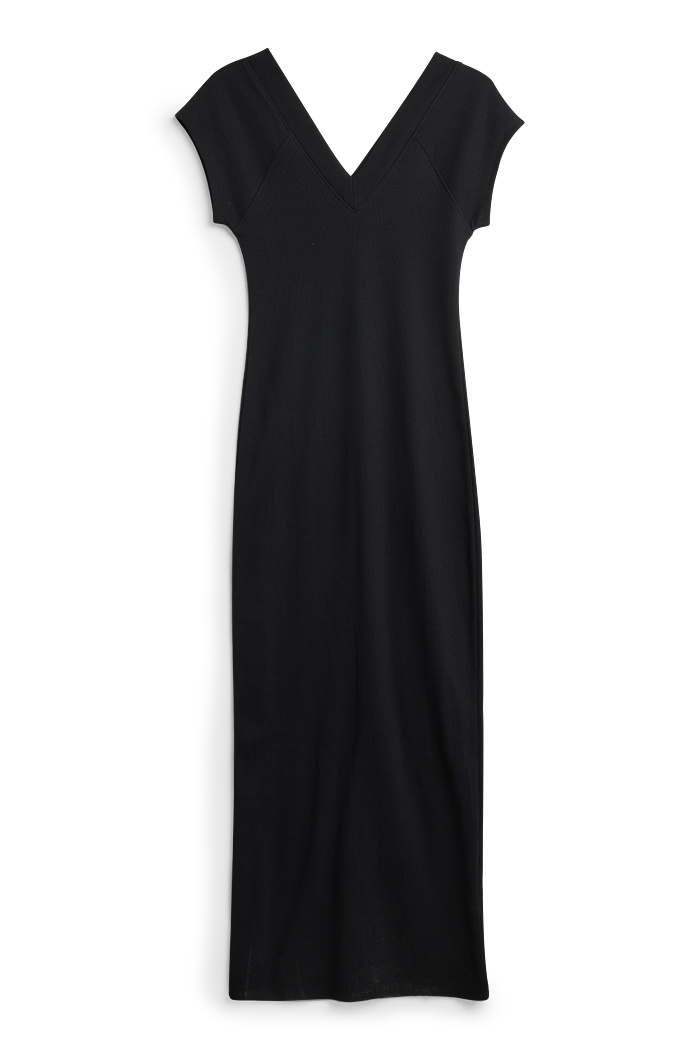 C&A Bodycon-Kleid-gerippt, Schwarz, Größe: L