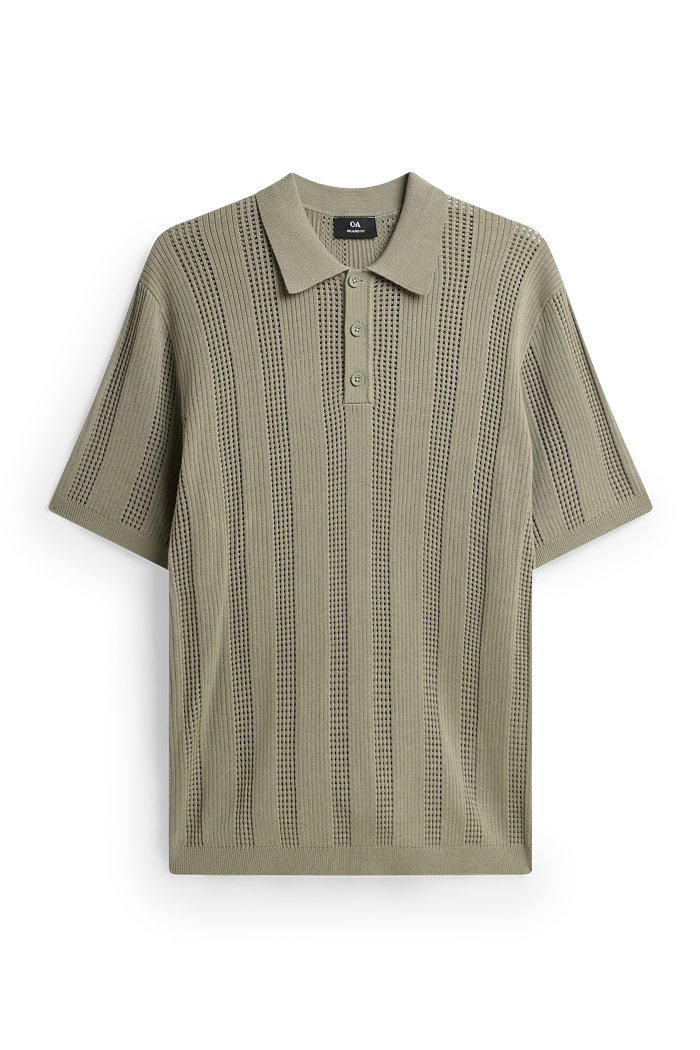 C&A Strick-Poloshirt-Relaxed Fit-gerippt-gestreift, Weiß, Größe: M