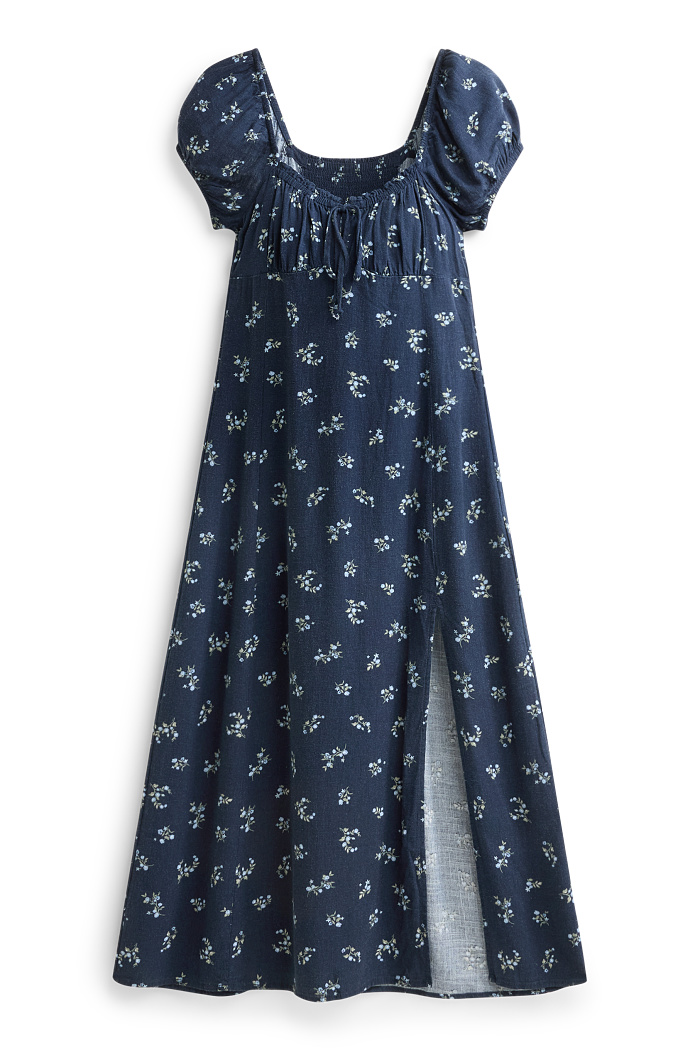 C&A Kleid mit Schlitz-geblümt-gesmokt, Blau, Größe: 40