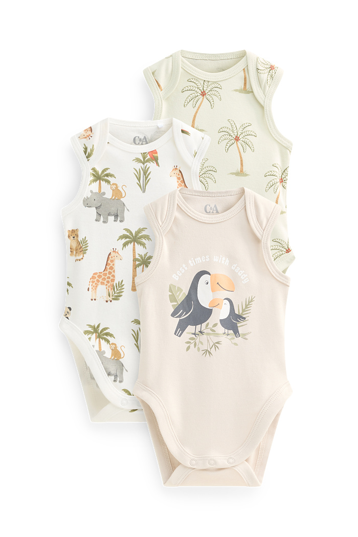 C&A Multipack 3er-Dschungel-Baby-Body, Weiß, Größe: 80