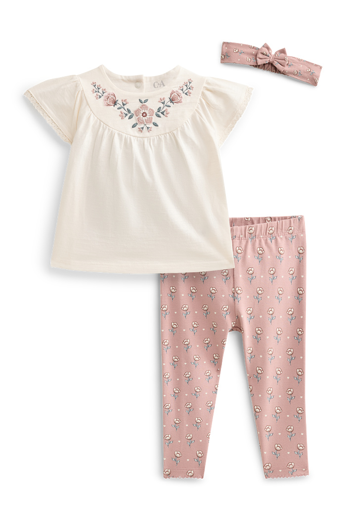 C&A Blümchen-Baby-Outfit-3 teilig, Weiß, Größe: 92