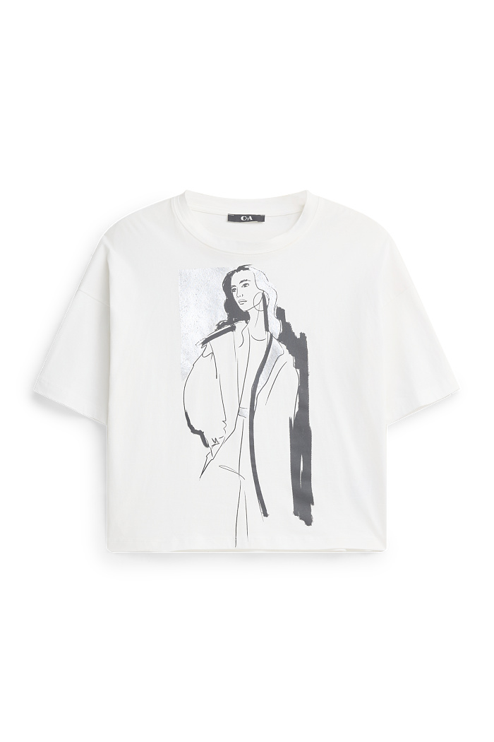 C&A T-Shirt-Relaxed Fit-Glanz-Effekt, Weiß, Größe: M