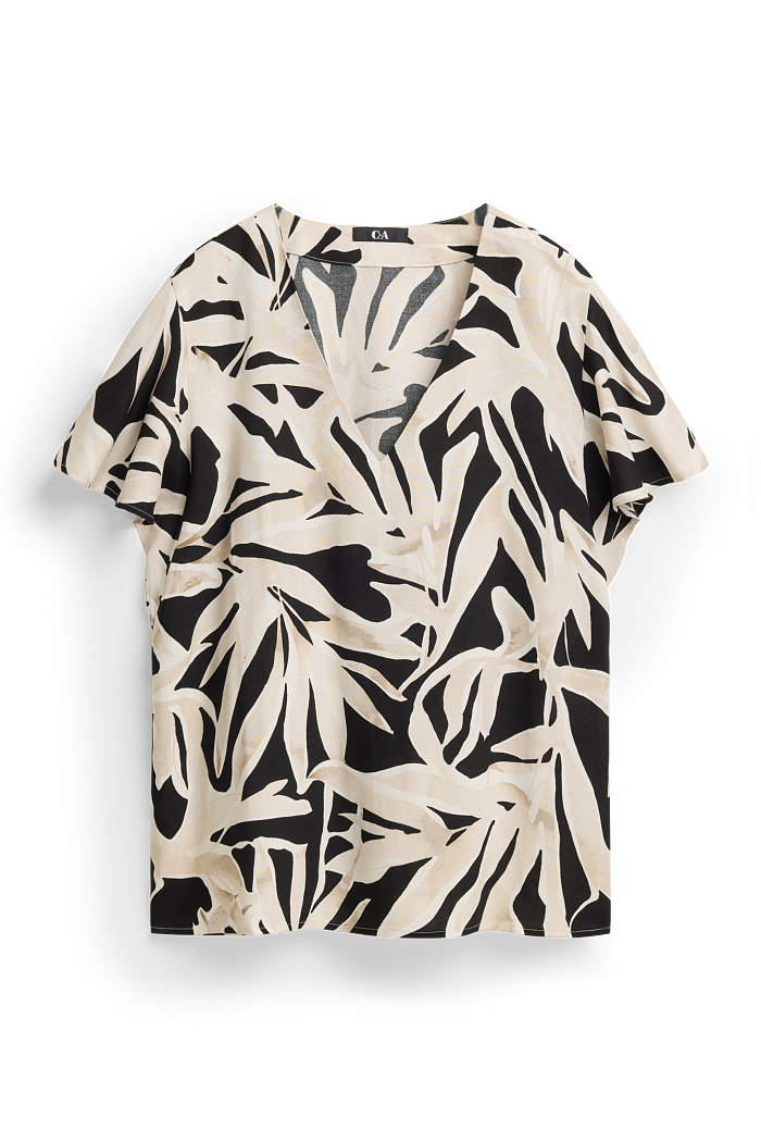 C&A Bluse mit V-Ausschnitt-gemustert, Schwarz, Größe: 38