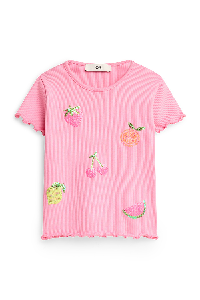 C&A Obst-Kurzarmshirt-gerippt-Glanz-Effekt, Pink, Größe: 92