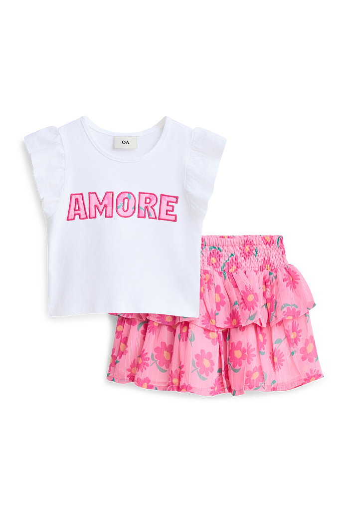 C&A Set-Kurzarmshirt und Rock-2 teilig, Weiß, Größe: 104