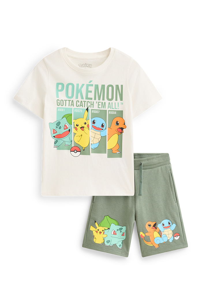 C&A Pokémon-Set-Kurzarmshirt und Shorts-2 teilig, Weiß, Größe: 140