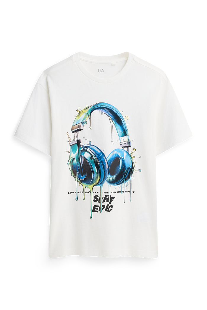 C&A Kopfhörer-Kurzarmshirt, Weiß, Größe: 146