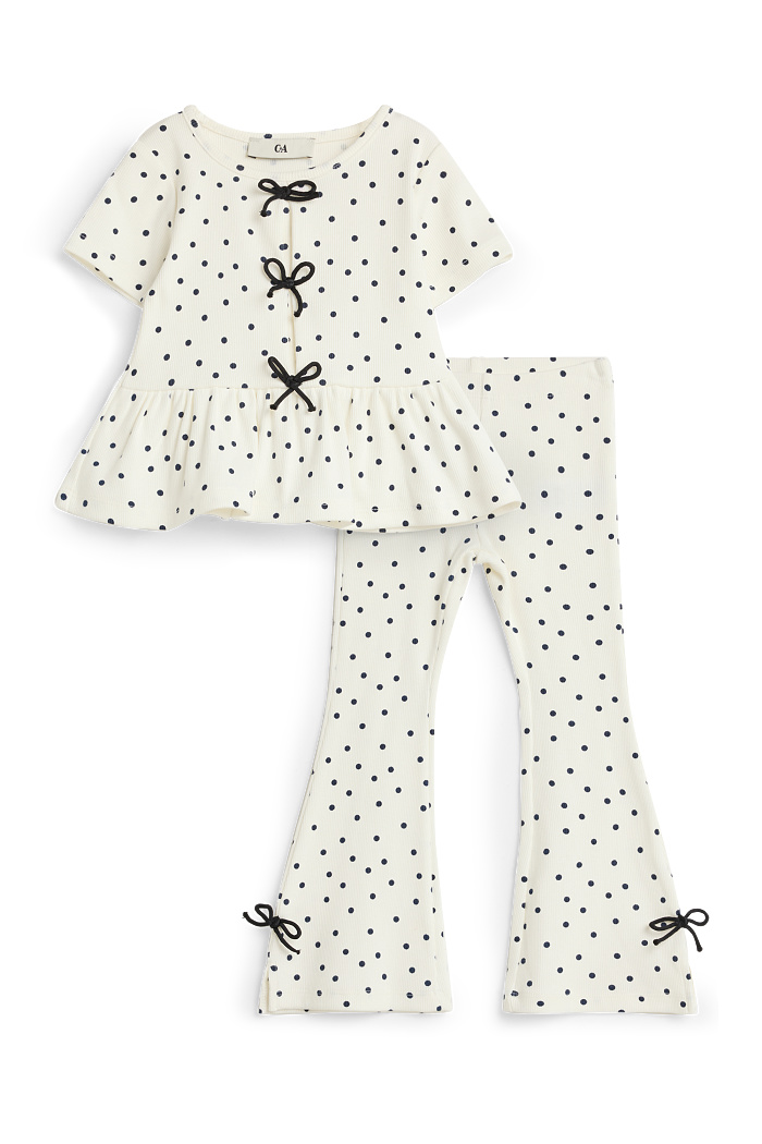 C&A Punkte-Set-Kurzarmshirt und Flared Leggings-2 teilig, Weiß, Größe: 98