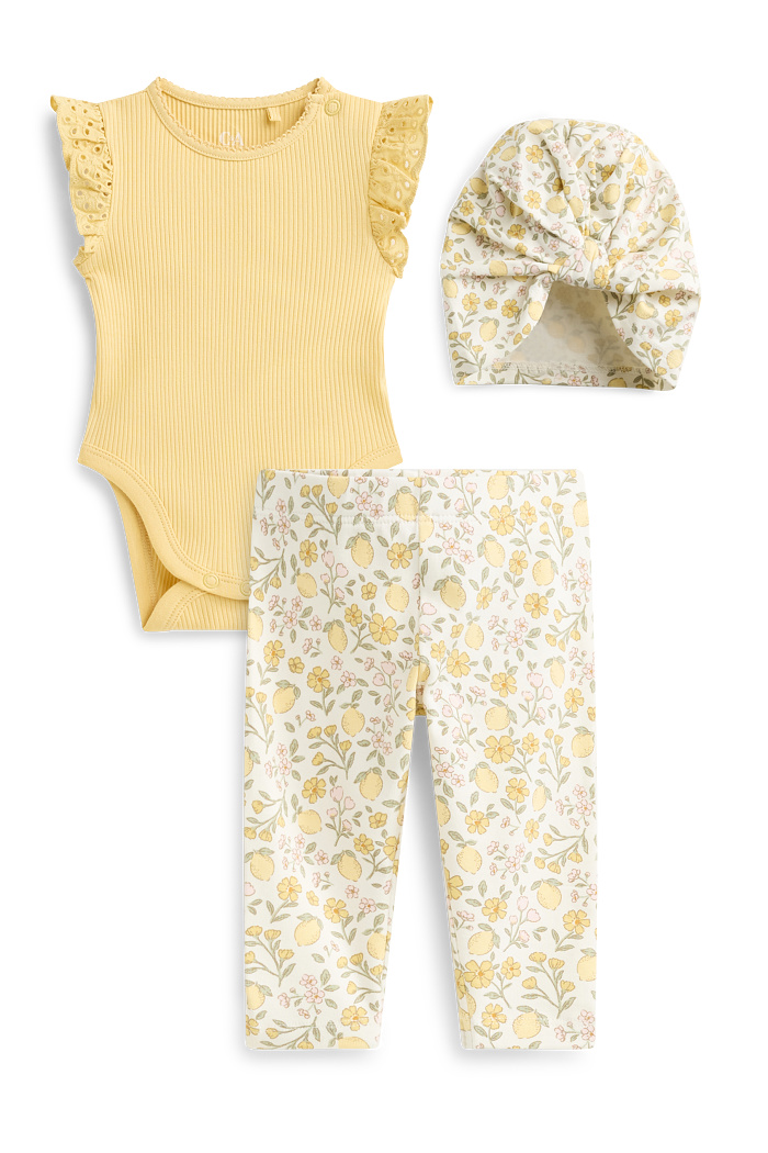 C&A Zitrone und Blume-Baby-Outfit-3 teilig, Gelb, Größe: 50