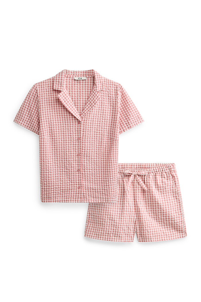 C&A Shorty-Pyjama-kariert, Rosa, Größe: 2XL