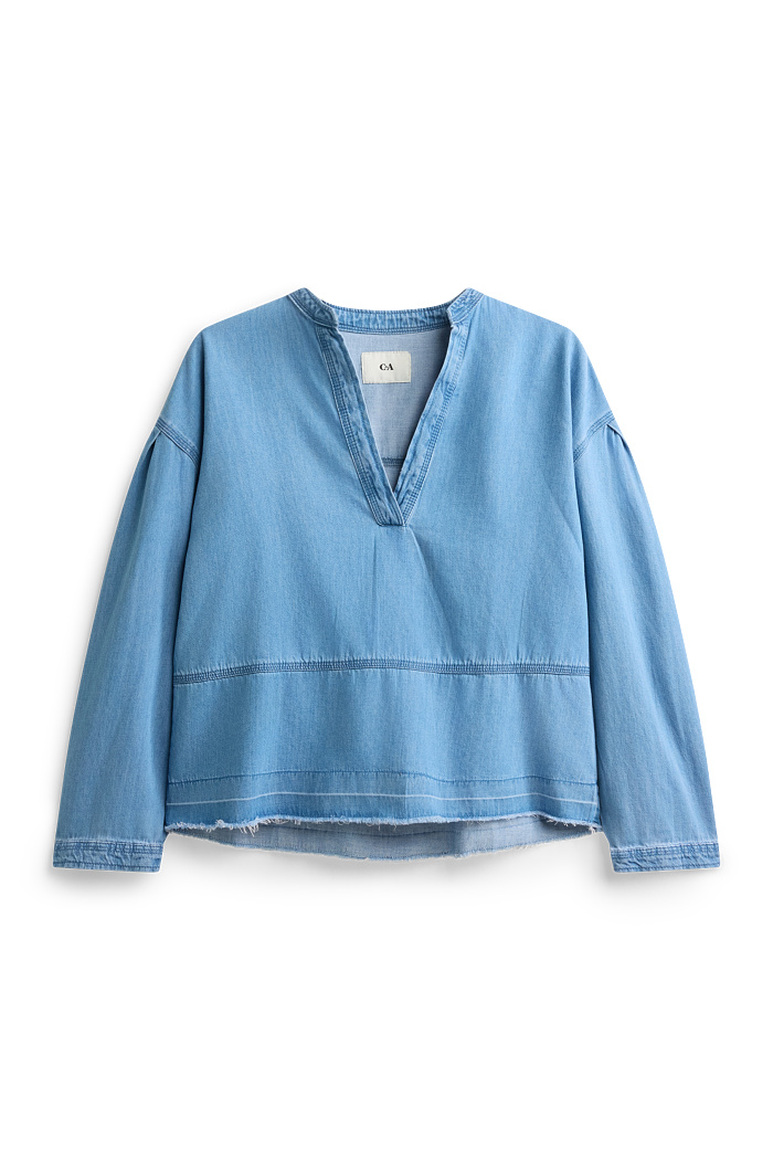 C&A Jeansbluse mit V-Ausschnitt, Blau, Größe: XL