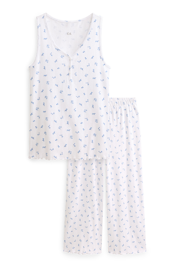 C&A Pyjama-geblümt, Weiß, Größe: M