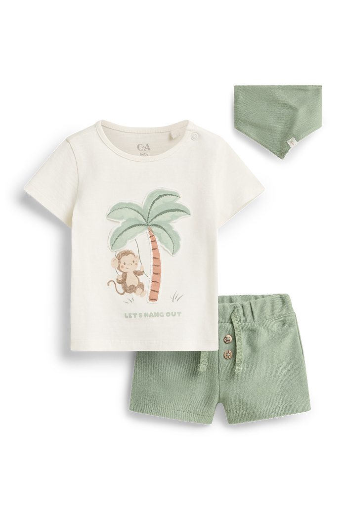 C&A Äffchen und Palme-Baby-Outfit-3 teilig, Weiß, Größe: 74