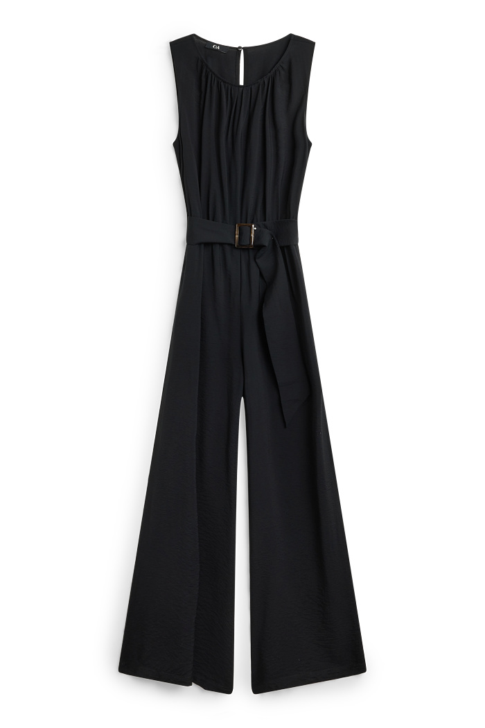 C&A Jumpsuit mit Gürtel, Schwarz, Größe: 38
