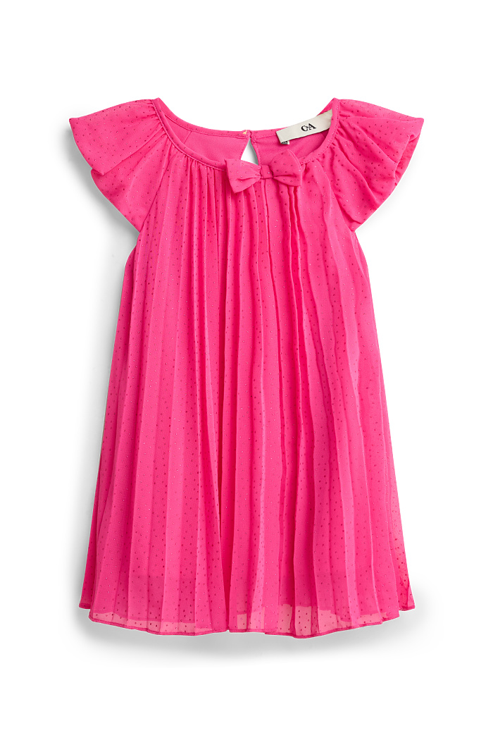 C&A Plissee-Chiffon-Kleid-Glanz-Effekt-festlich-gepunktet, Pink, Größe: 122