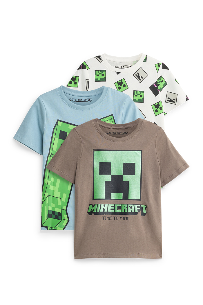 C&A Multipack 3er-Minecraft-Kurzarmshirt, Braun, Größe: 116