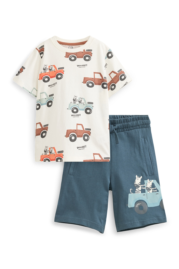 C&A Zebra und Auto-Set-Kurzarmshirt und Shorts, Beige, Größe: 116