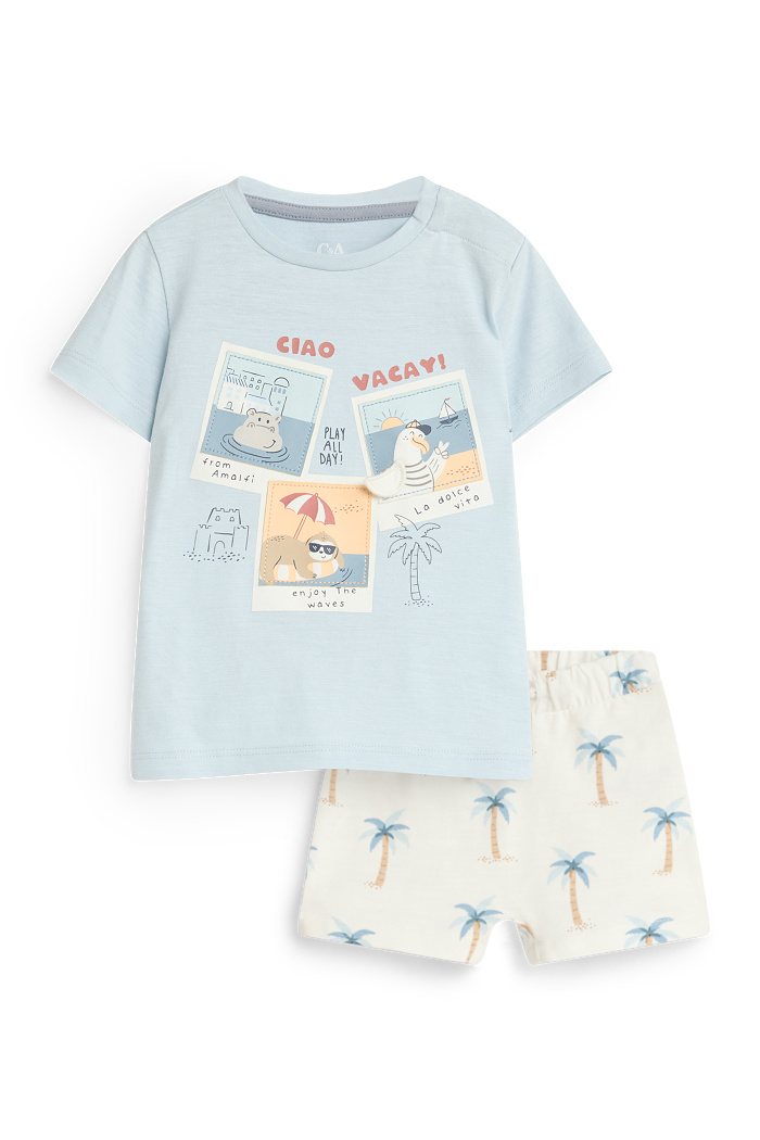 C&A Tiere und Palme-Baby-Outfit-2 teilig, Blau, Größe: 98