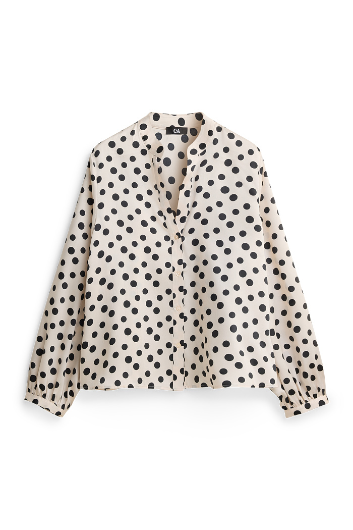 C&A Bluse mit V-Ausschnitt-gepunktet, Weiß, Größe: 38